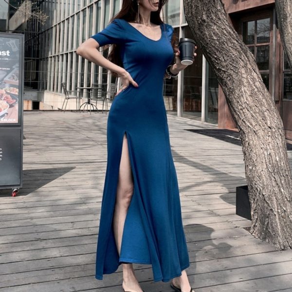 Women's V-neck Slim Fit Dress With Slits